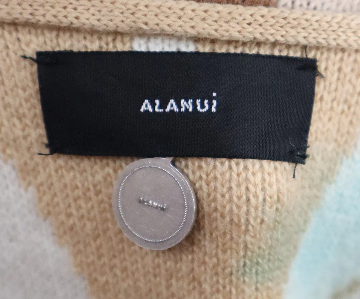 Alanui Tan Green & White Print Wool Cardigan w/ Belt sz 4 - Image 4