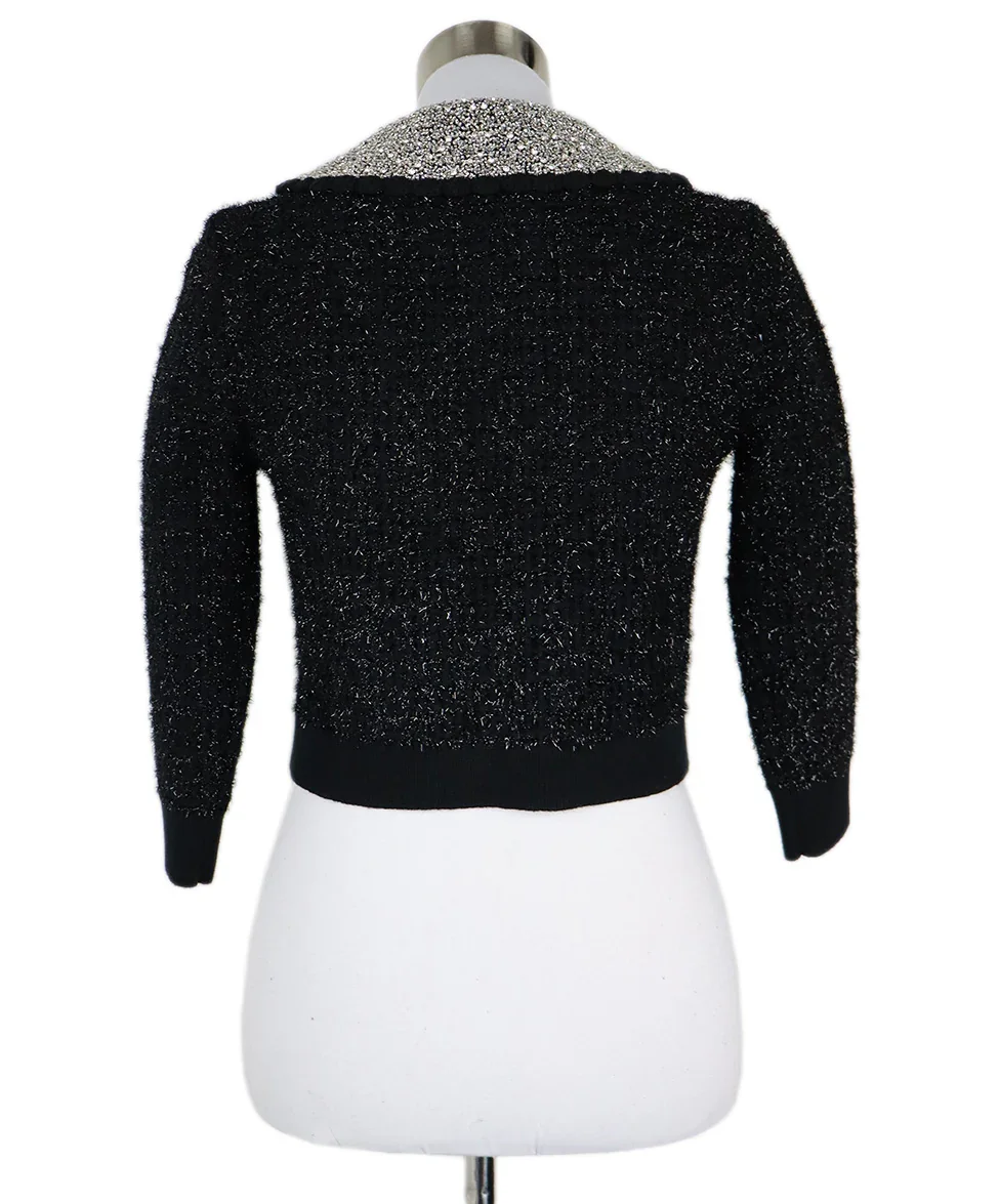 Alice + Olivia Black & Silver Beaded Collar Cardigan sz 2 - Image 3