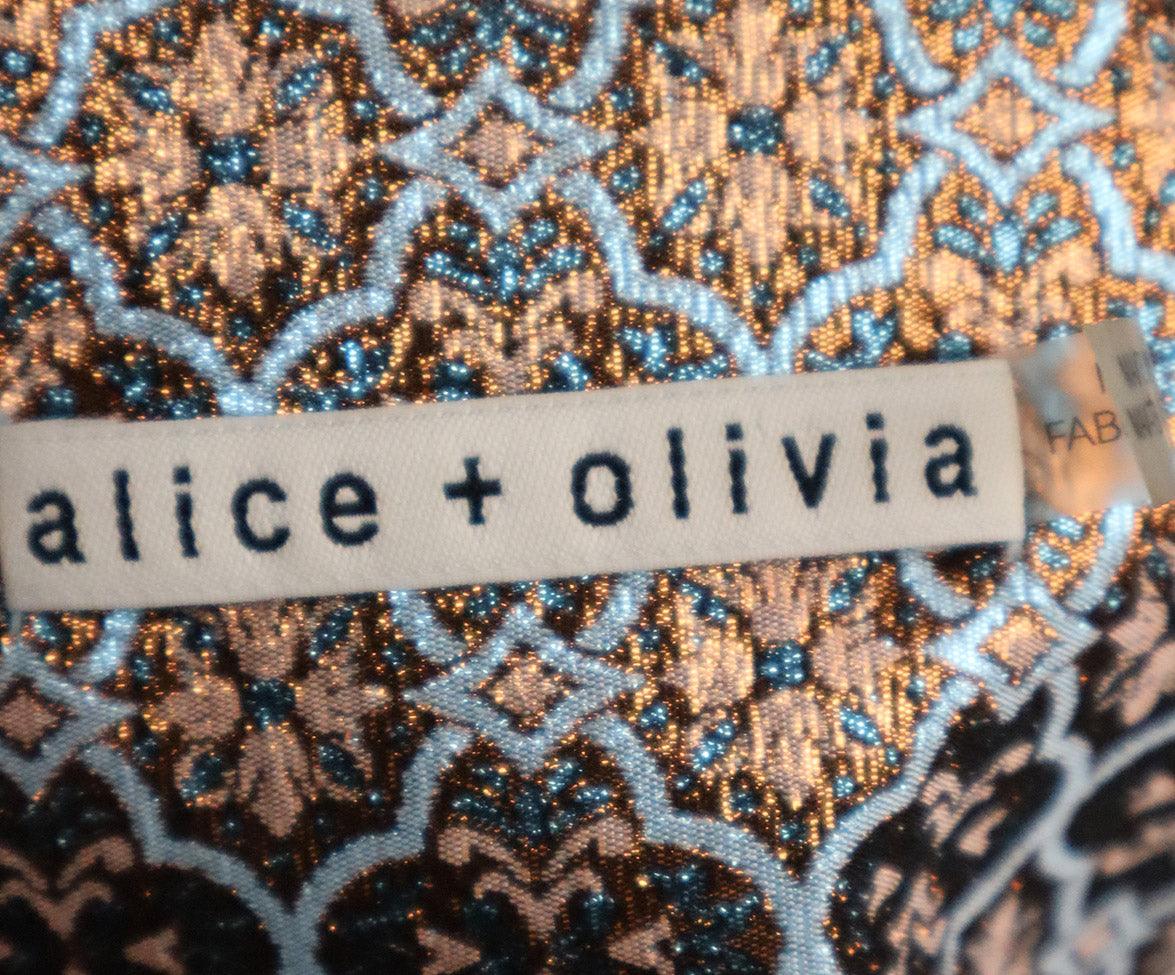 Alice + Olivia Metallic Copper & Blue Print Blazer sz 8 - Image 4
