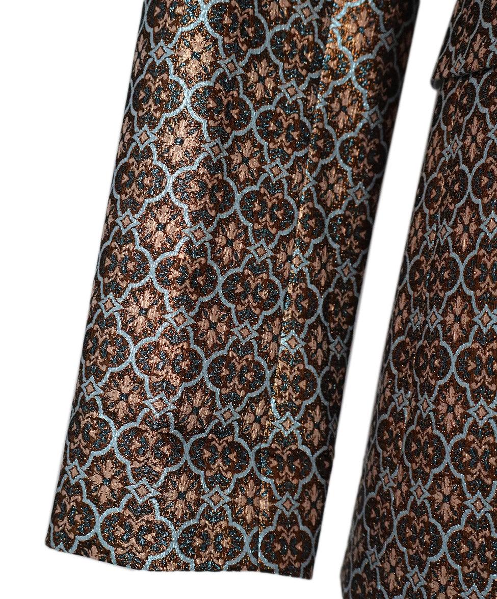 Alice + Olivia Metallic Copper & Blue Print Blazer sz 8 - Image 6