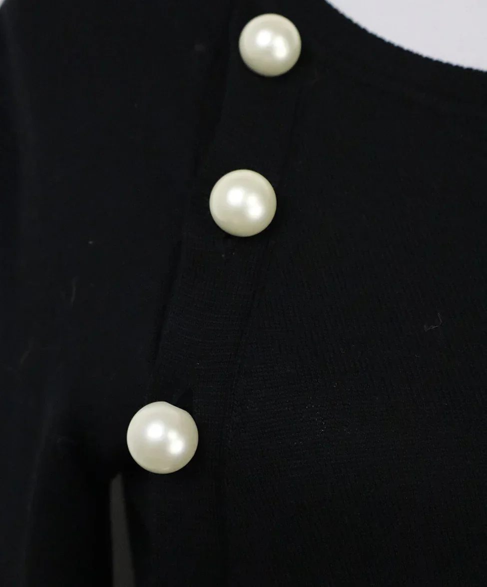 Altazurra Black Merino Sweater with Pearl Buttons sz 4 - Image 6