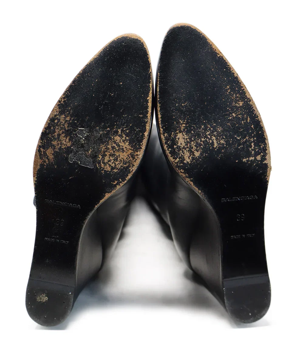 Balenciaga Black Leather Buckle Wedge Boots sz 9 - Image 5
