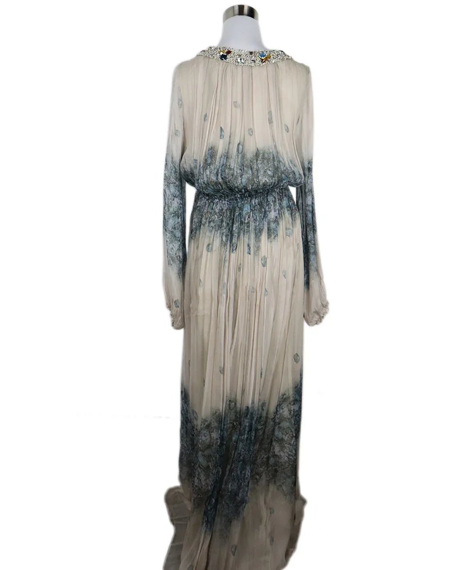 Beccaria Silk Floral Print Beaded Evening Dress sz 4 - Image 3