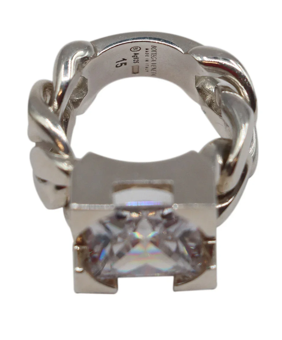 Bottega Veneta Metallic Sterling Silver Cubic Zirconia Ring - Image 3