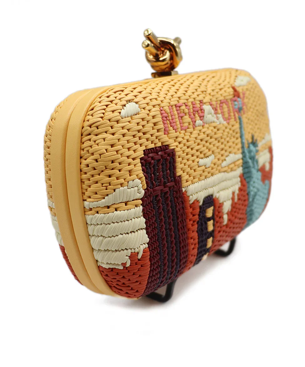 Bottega Veneta Yellow Leather Woven Print Clutch - Image 3