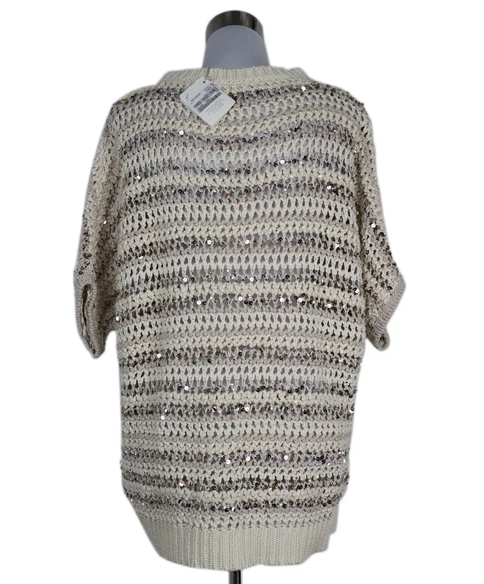 Brunello Cucinelli Beige Cotton Gold Sequin Sweater sz 14 - Image 3