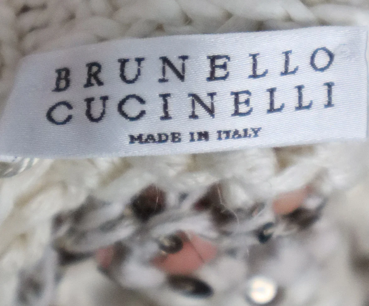 Brunello Cucinelli Beige Cotton Gold Sequin Sweater sz 14 - Image 4
