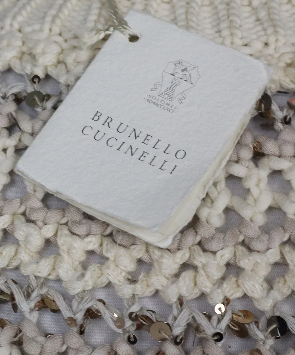 Brunello Cucinelli Beige Cotton Gold Sequin Sweater sz 14 - Image 6