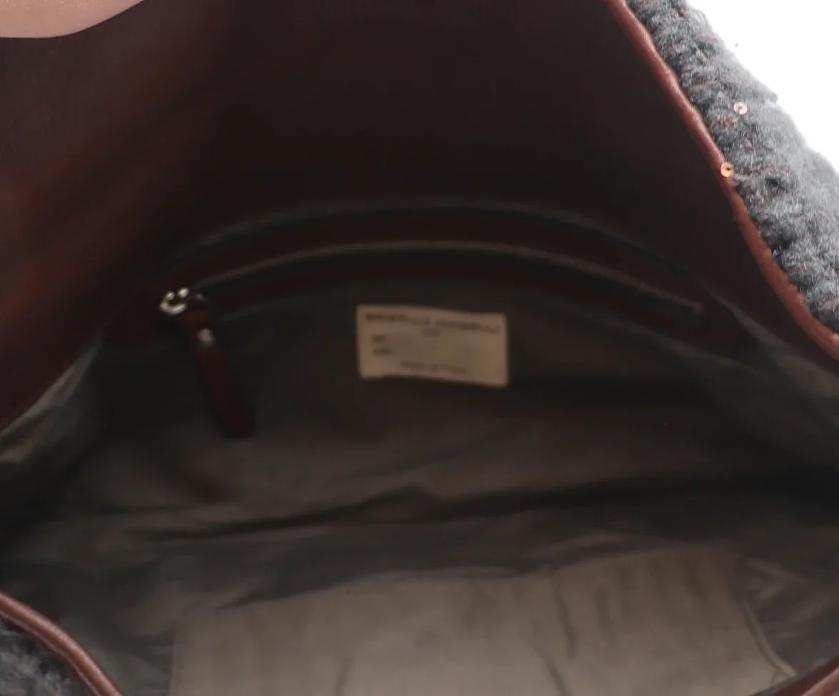 Brunello Cucinelli Brown & Grey Wool Handbag - Image 6