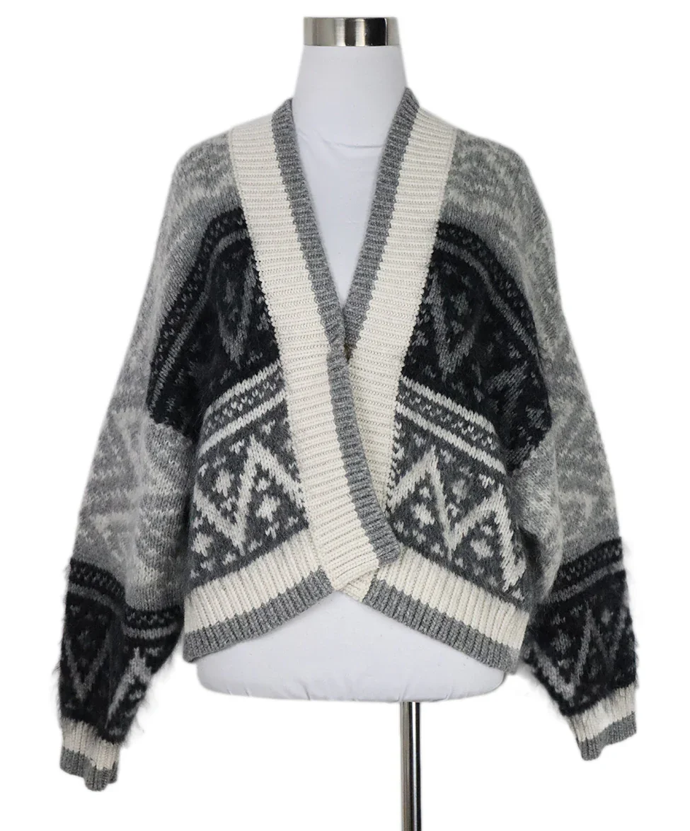 Brunello Cucinelli Grey & Black Cashmere Cardigan sz 4