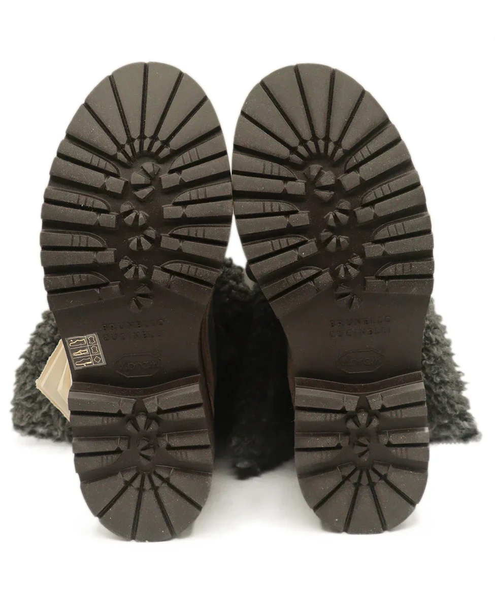 Brunello Cucinelli Grey Wool With Taupe Suede Shearling Boots sz 8 - Image 6