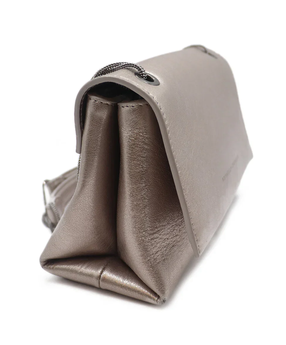 Brunello Cucinelli Metallic Silver Leather Shoulder Bag - Image 2