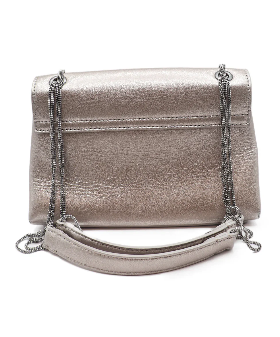 Brunello Cucinelli Metallic Silver Leather Shoulder Bag - Image 3
