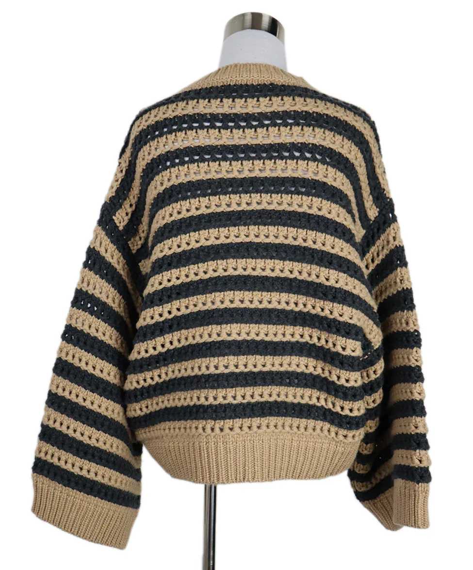 Brunello Cucinelli Tan & Grey Cashmere Knit Sweater sz 10 - Image 3