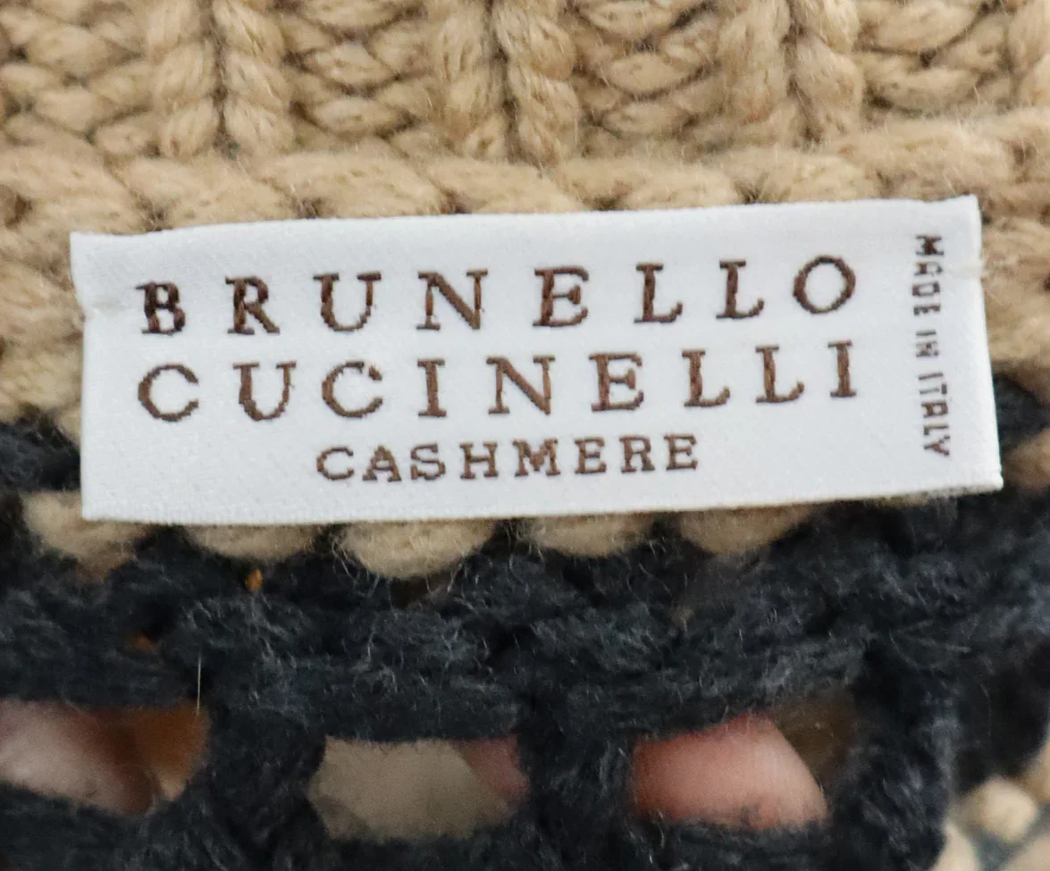 Brunello Cucinelli Tan & Grey Cashmere Knit Sweater sz 10 - Image 4