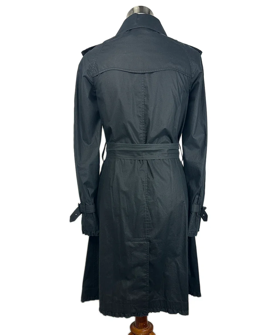 Burberry Black Cotton Trenchcoat W/Belt sz 2 - Image 3