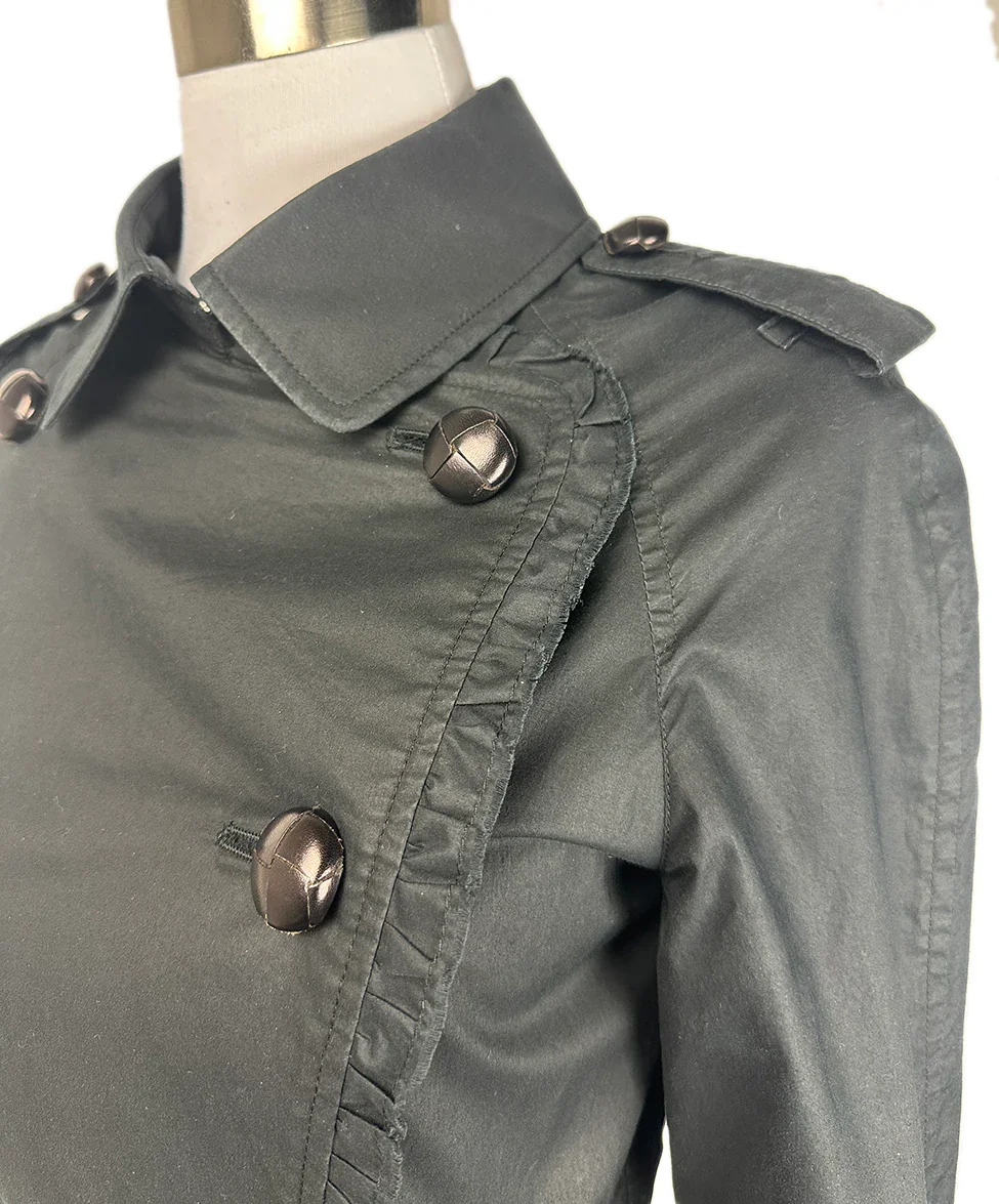 Burberry Black Cotton Trenchcoat W/Belt sz 2 - Image 6