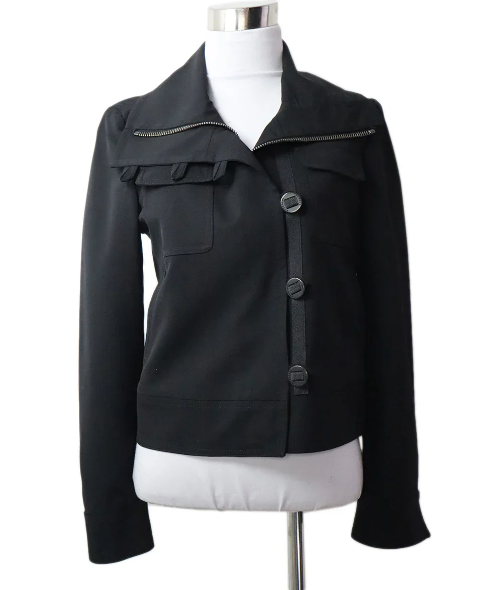 Burberry Black Wool Plaid Lining Jacket SZ 4