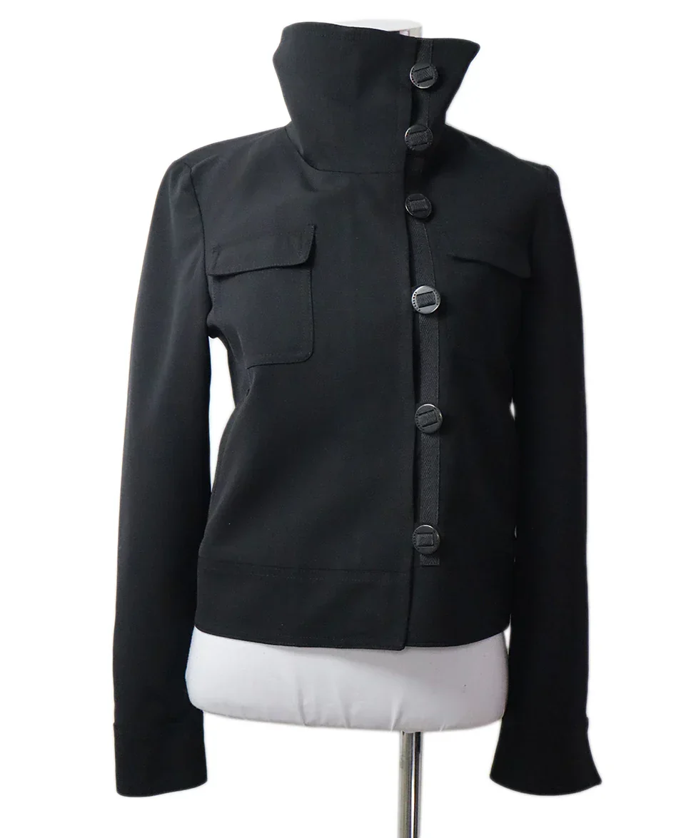 Burberry Black Wool Plaid Lining Jacket SZ 4 - Image 2