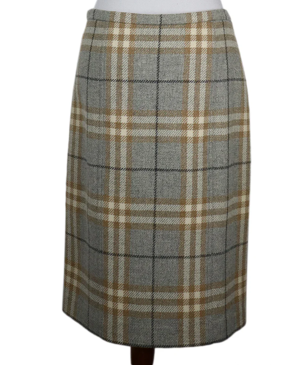 Burberry Grey & Beige Plaid Wool Skirt sz 10 - Image 3