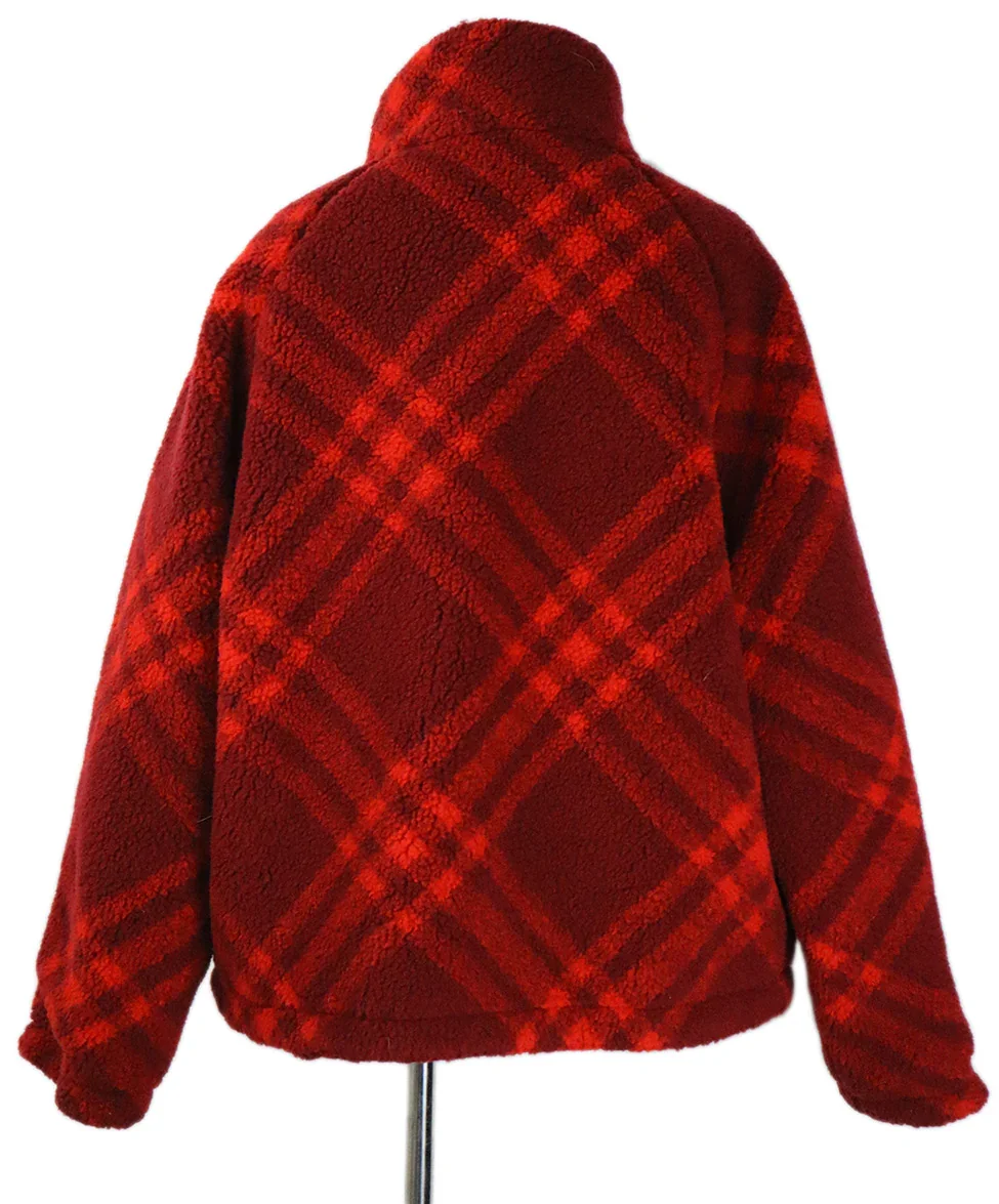 Burberry Plaid Burgundy Nylon Reversible Fleece Jacket sz 8 - Image 3