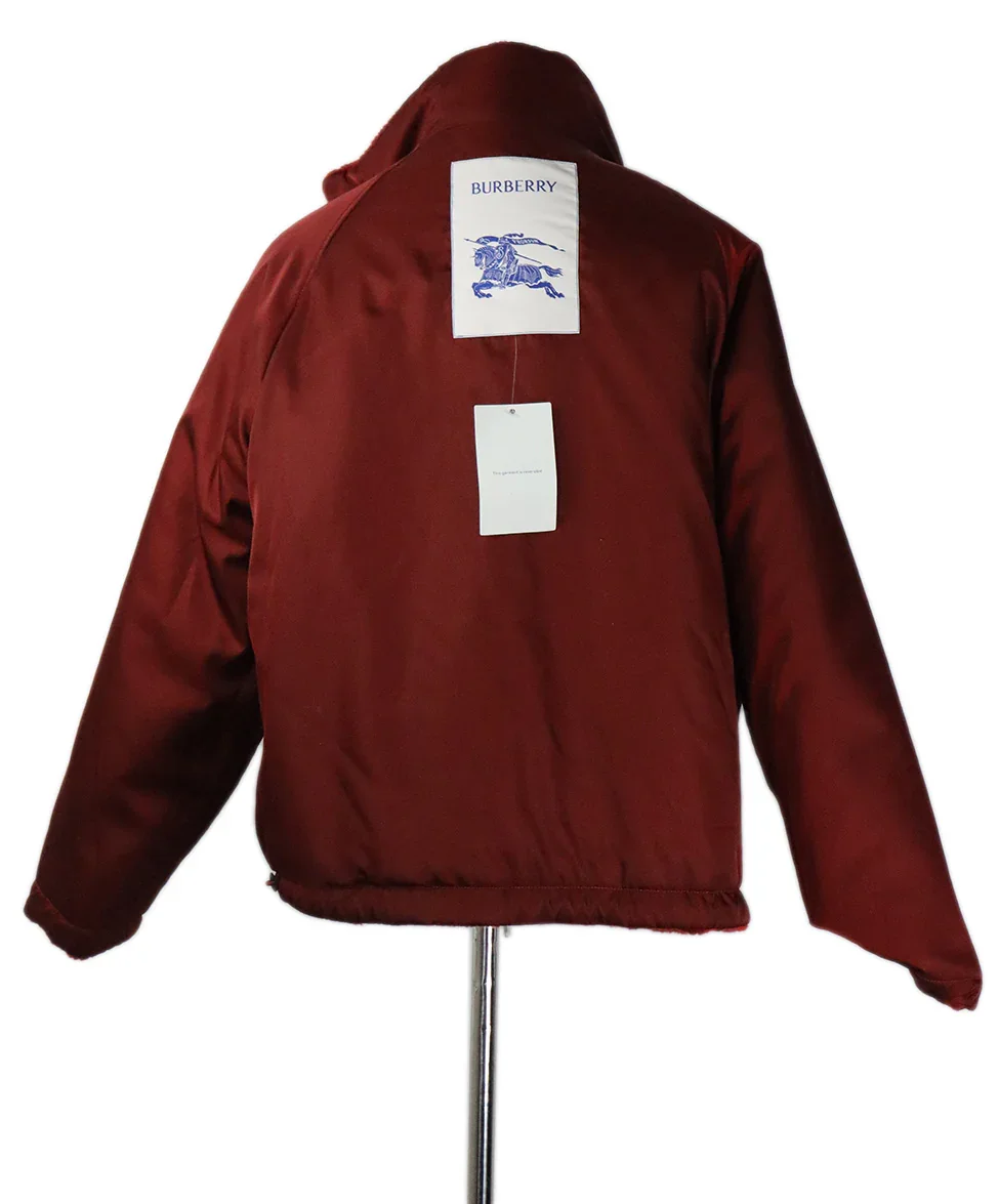 Burberry Plaid Burgundy Nylon Reversible Fleece Jacket sz 8 - Image 5