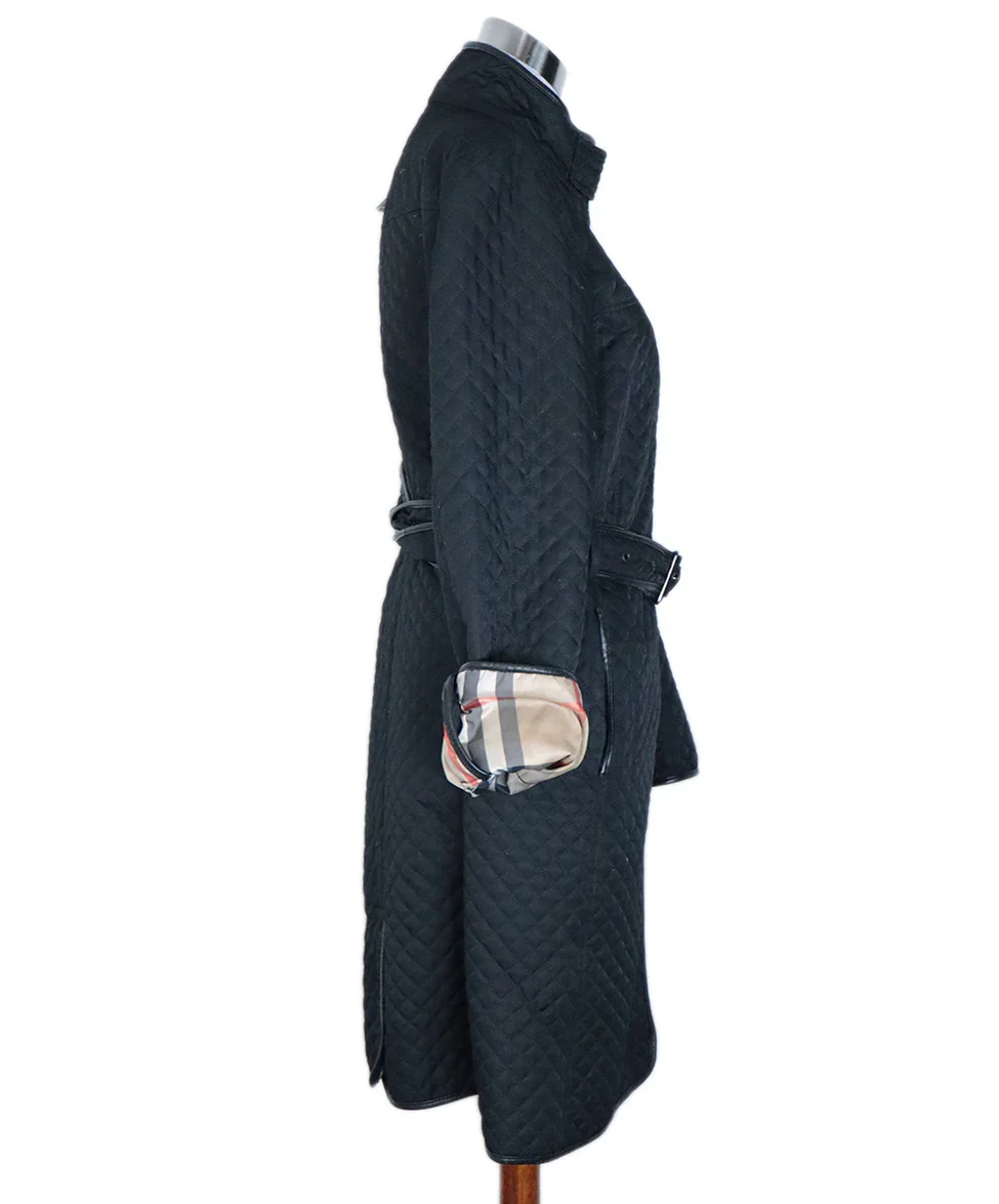 Burberry Size Black Polyamide Quilted Leather Trim with Belt coat sz 8 - Image 3