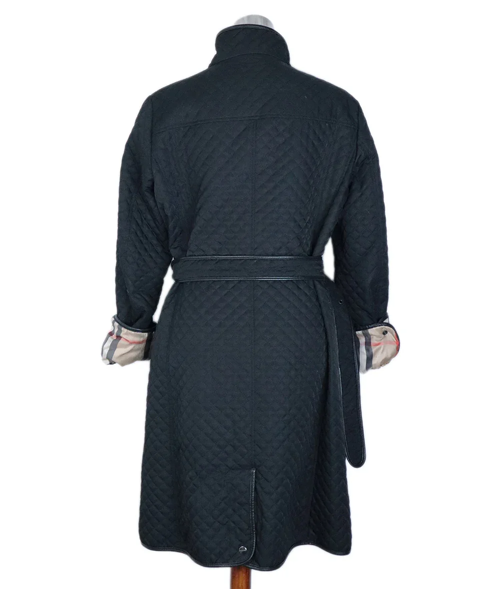 Burberry Size Black Polyamide Quilted Leather Trim with Belt coat sz 8 - Image 4