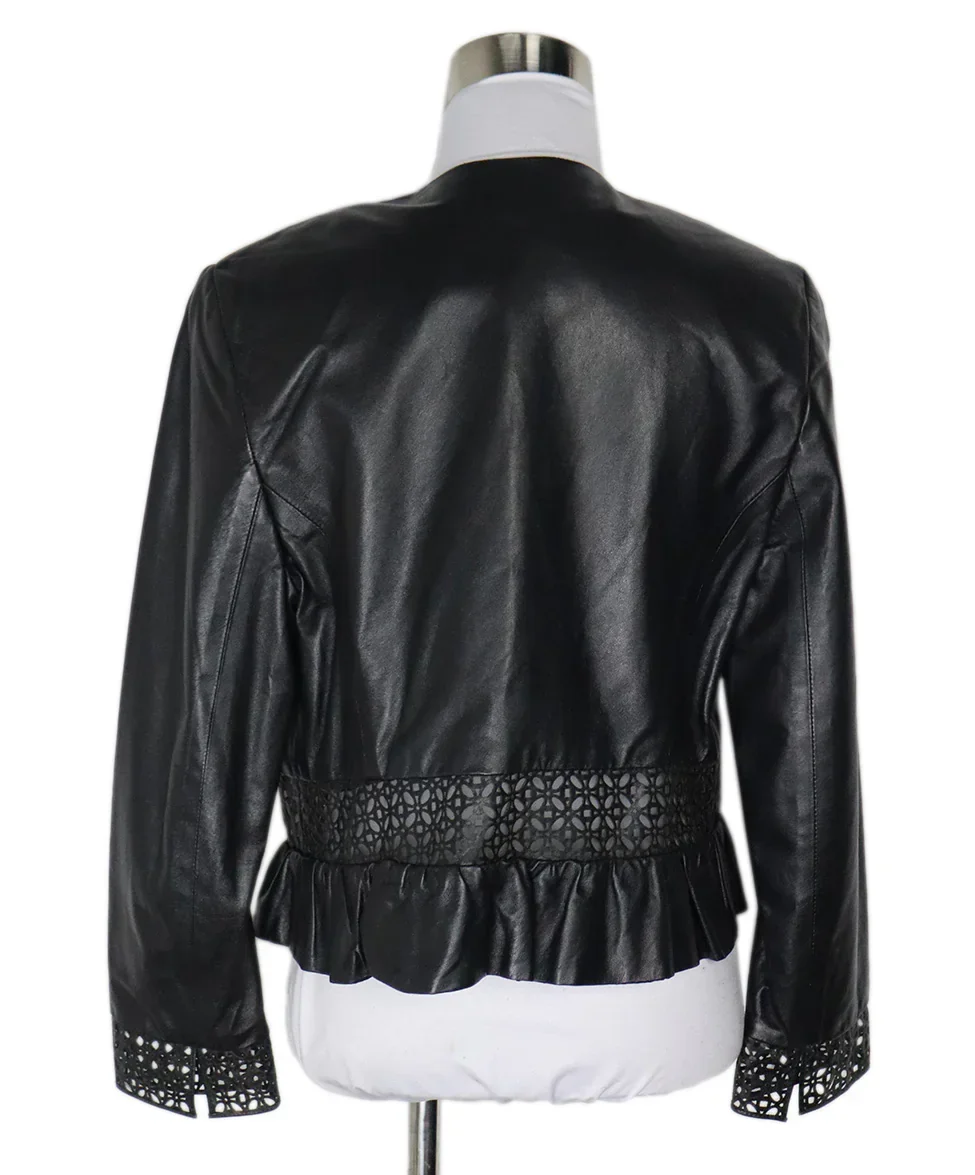 Carolina Herrera Black Leather Cutwork Jacket sz 2 - Image 3