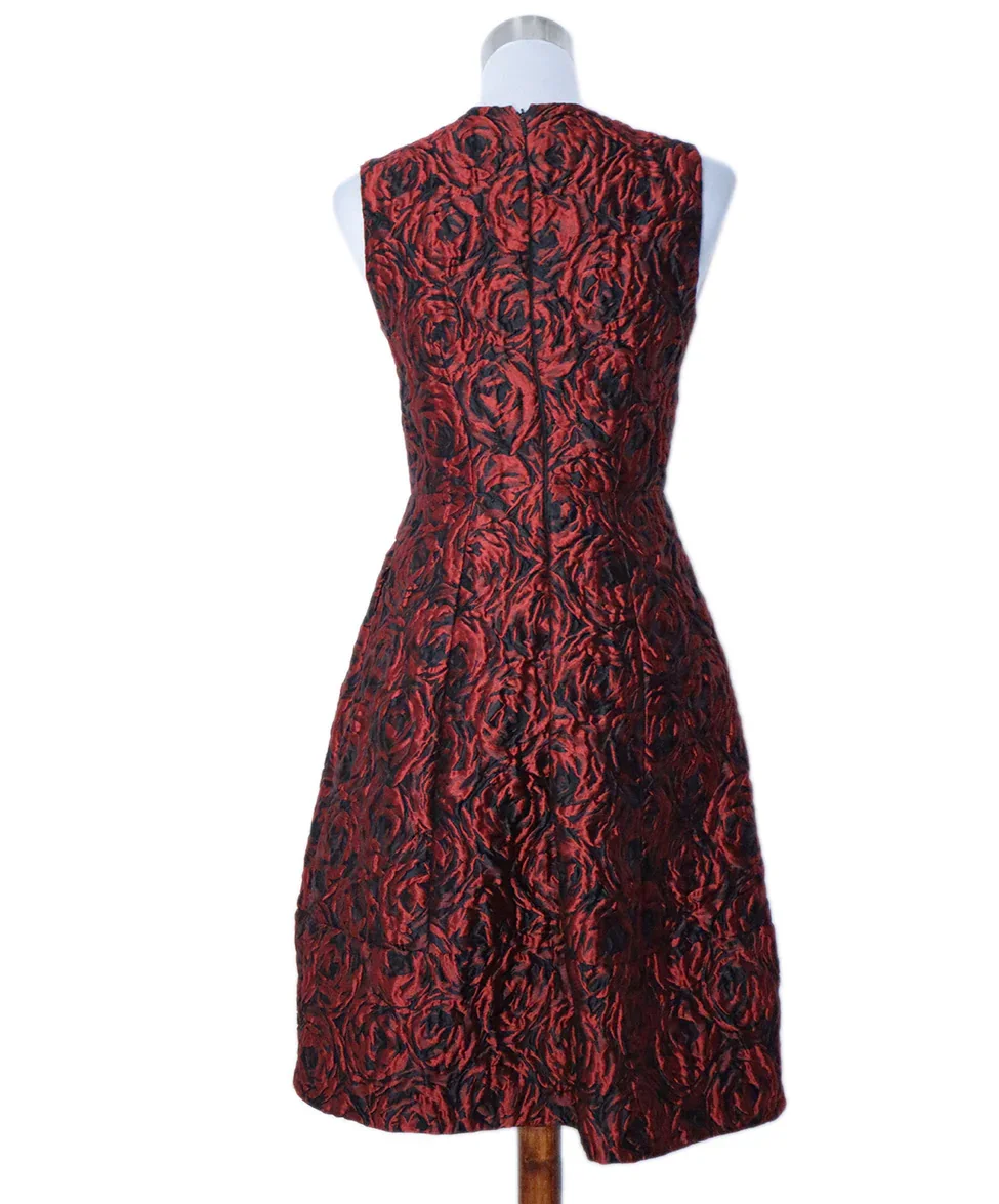 Carolina Herrera Sleeveless Red Black Jacquard Dress sz 4 - Image 3