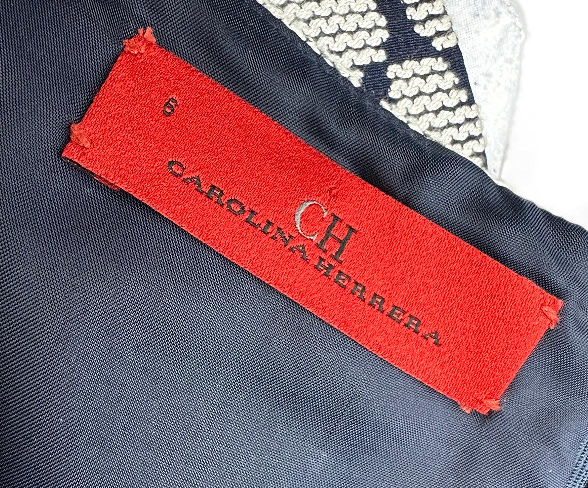 Carolina Herrera White Navy Sleeveless Dress Size 6 - Image 4