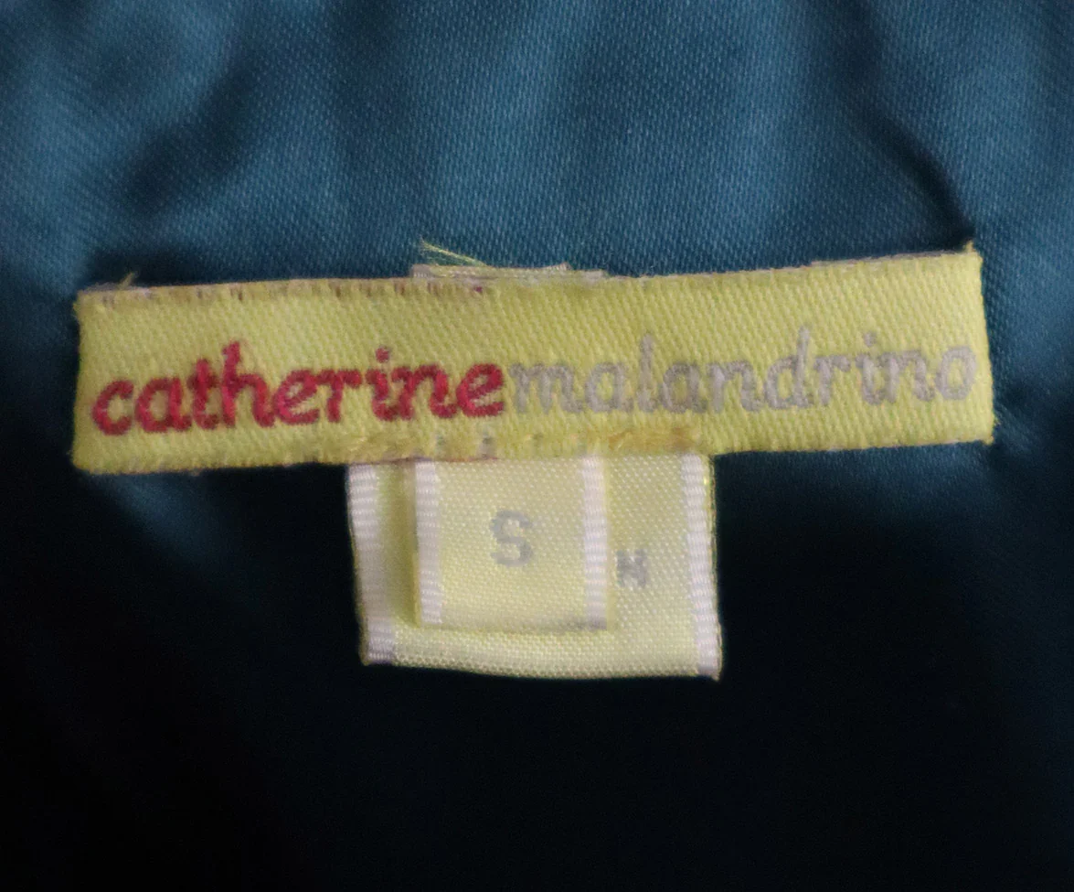 Catherine Malandrino Teal Embroidered Leather Coat sz 4 - Image 4