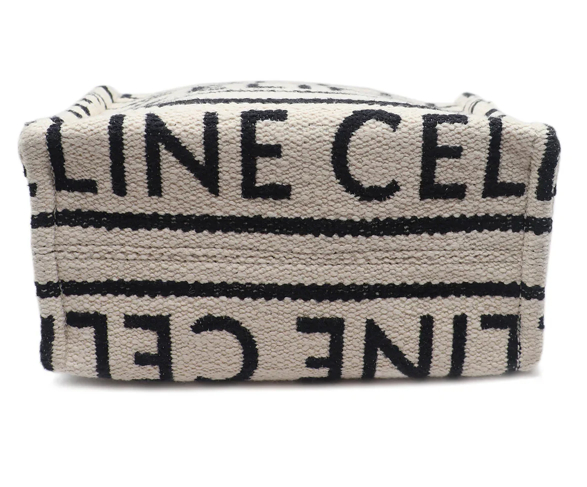 Celine Ivory & Black Canvas All Over Small Cabas Totebag - Image 4