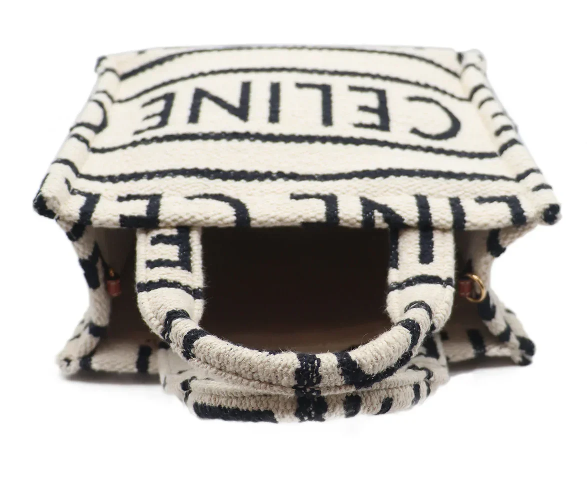 Celine Ivory & Black Canvas All Over Small Cabas Totebag - Image 5