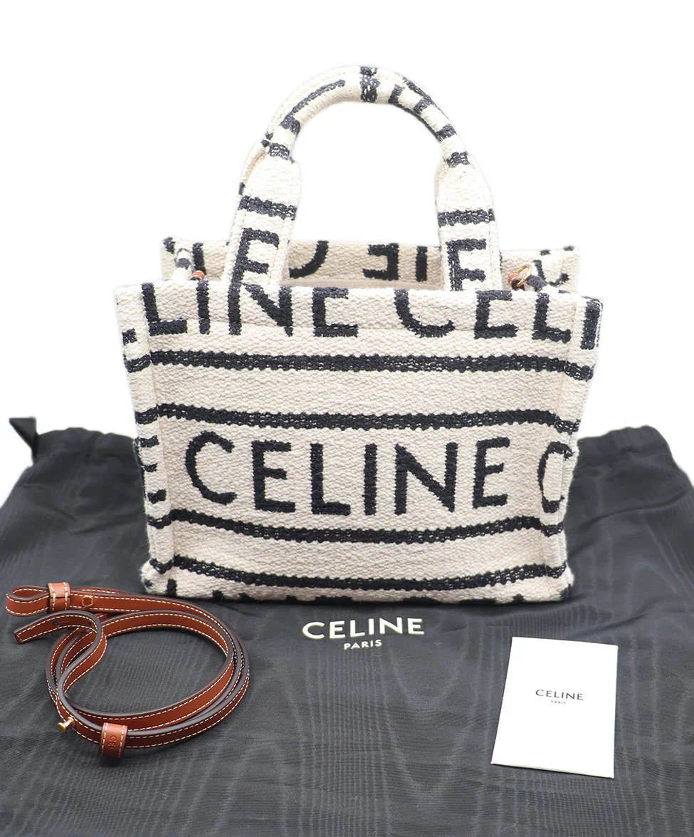 Celine Ivory & Black Canvas All Over Small Cabas Totebag - Image 6