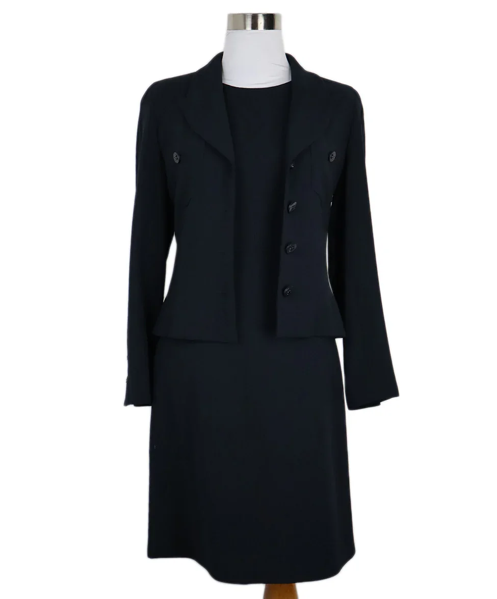 Chanel 1998 Cruise Black Wool Dress Set sz 2
