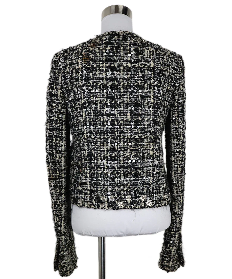 Chanel B&W Tweed Embellished Blazer sz 4 - Image 3