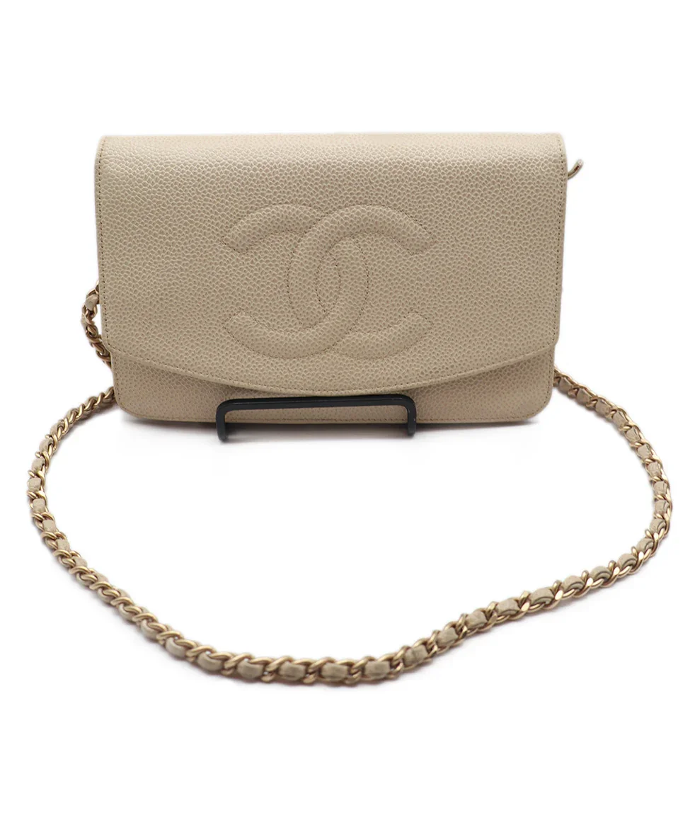 Chanel Beige Leather Wallet on Chain Crossbody Handbag