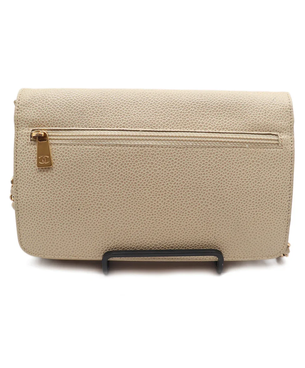 Chanel Beige Leather Wallet on Chain Crossbody Handbag - Image 3