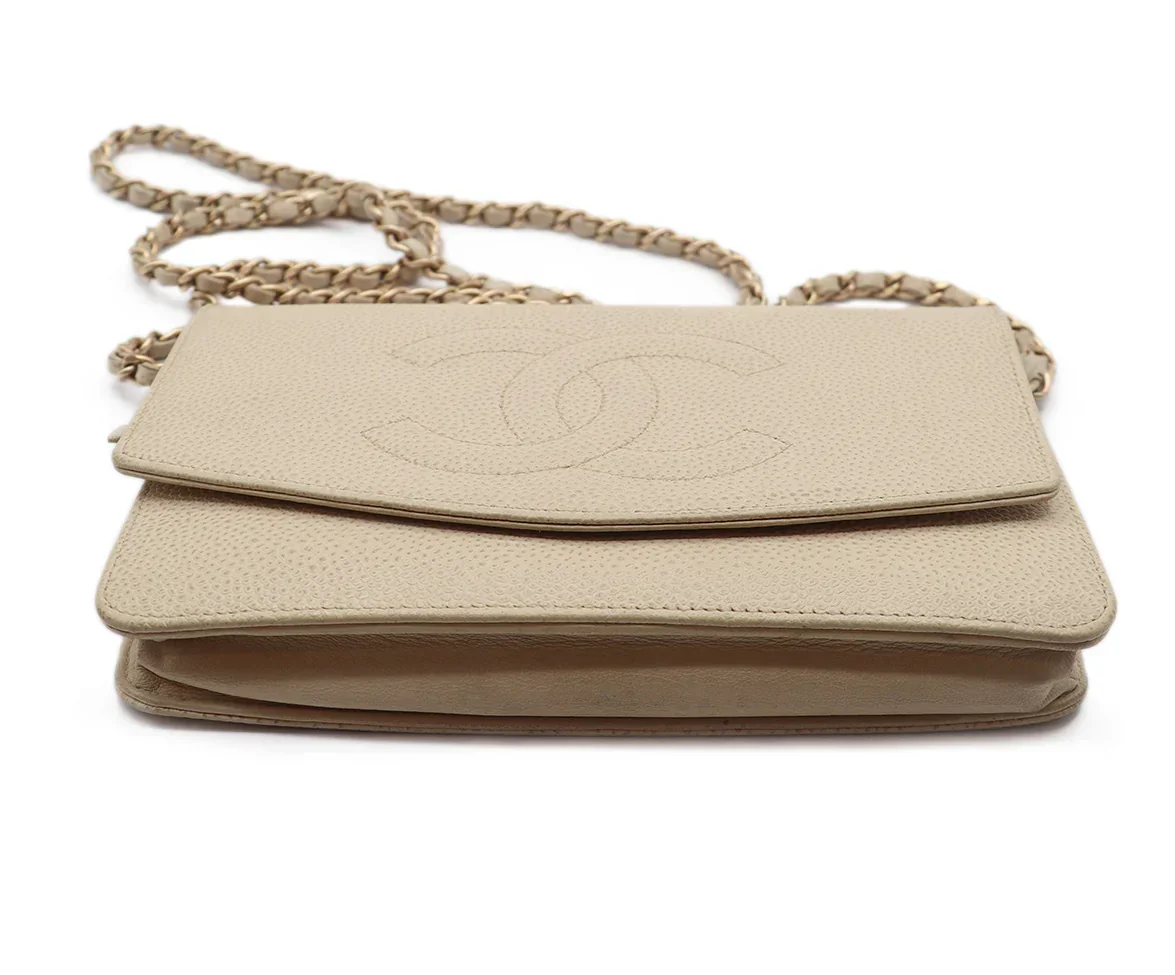 Chanel Beige Leather Wallet on Chain Crossbody Handbag - Image 4