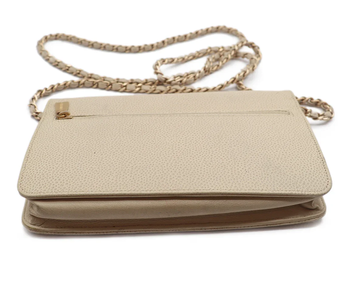 Chanel Beige Leather Wallet on Chain Crossbody Handbag - Image 5