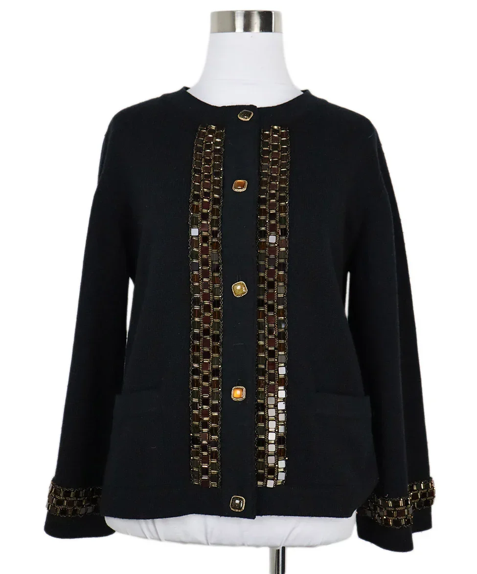 Chanel Black Cashmere Beaded Cardigan sz 8