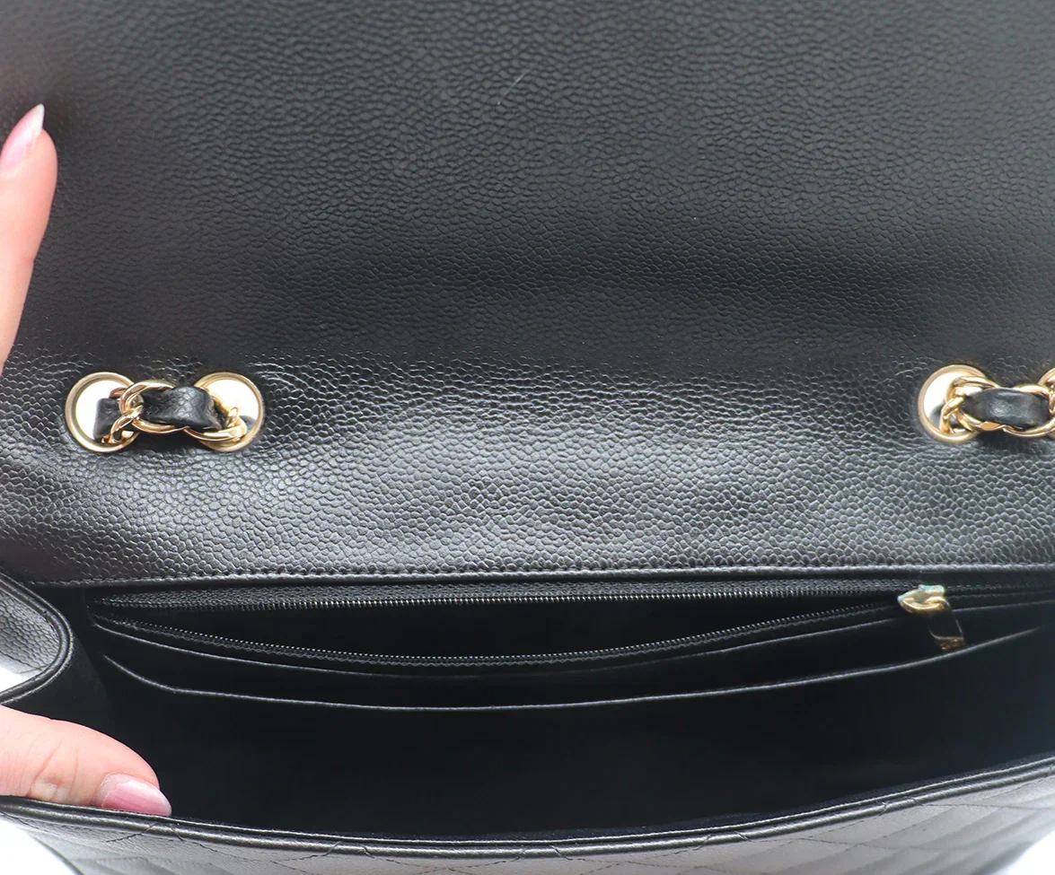 Chanel Black Caviar Leather Handbag - Image 6