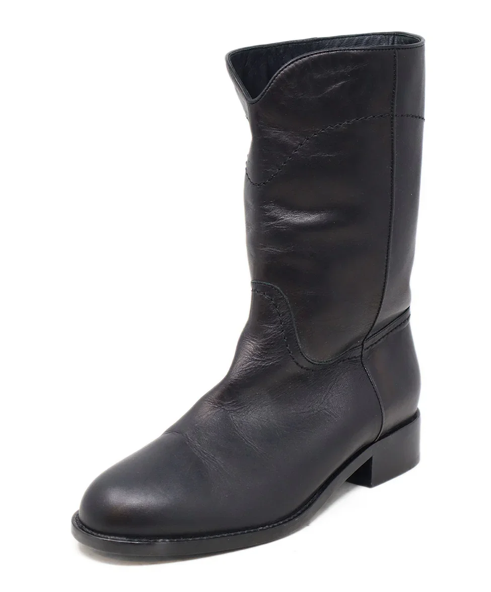 Chanel Black Leather Booties with Dust Bag sz 8.5