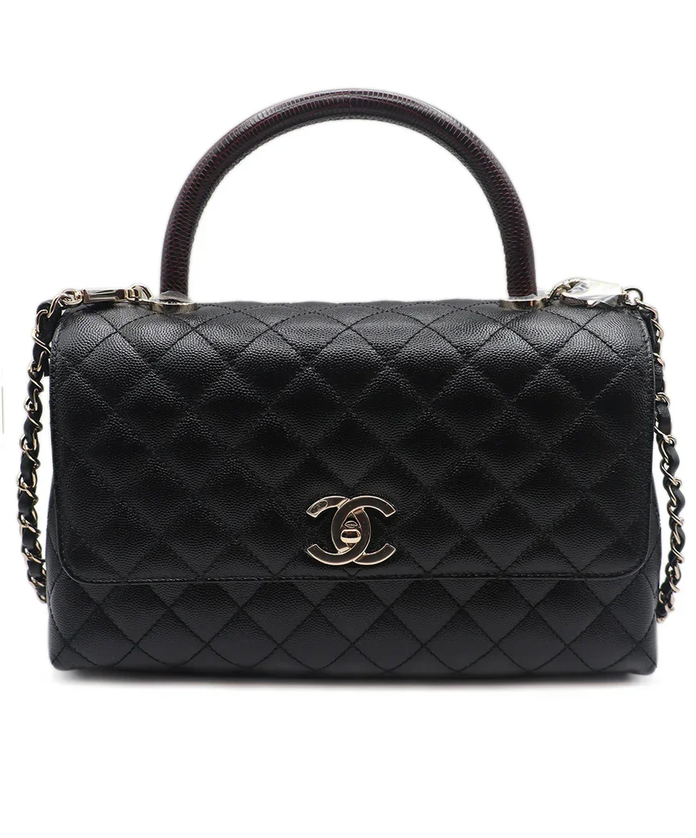 Chanel Black Leather Brown Large Coco Handle Handbag