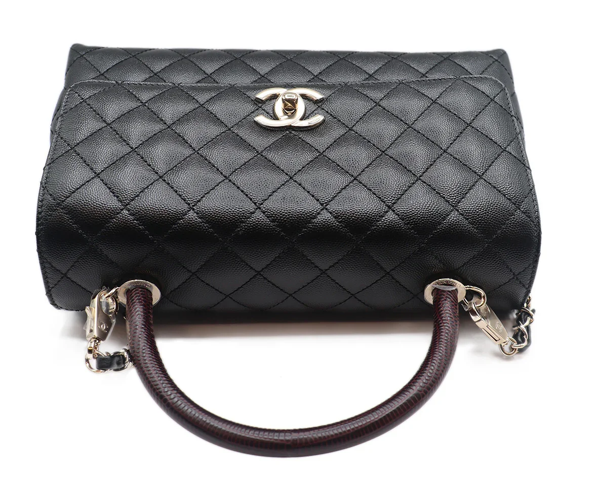 Chanel Black Leather Brown Large Coco Handle Handbag - Image 5