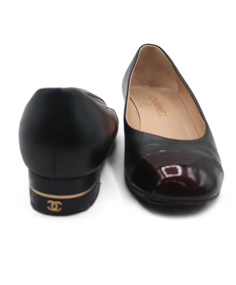 Chanel Black Leather Brown Patent Trim Flats Sz. 9 - Image 3