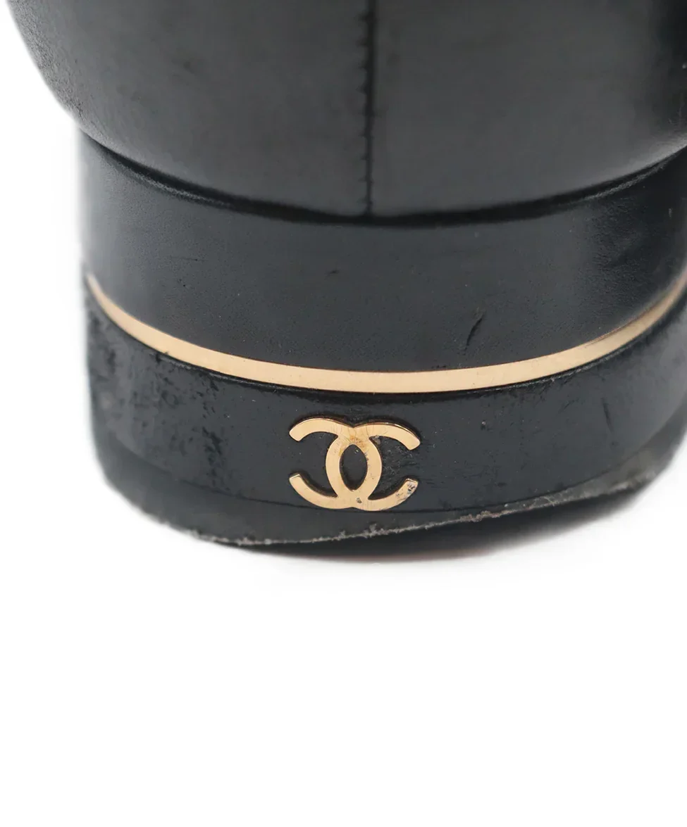 Chanel Black Leather Brown Patent Trim Flats Sz. 9 - Image 8