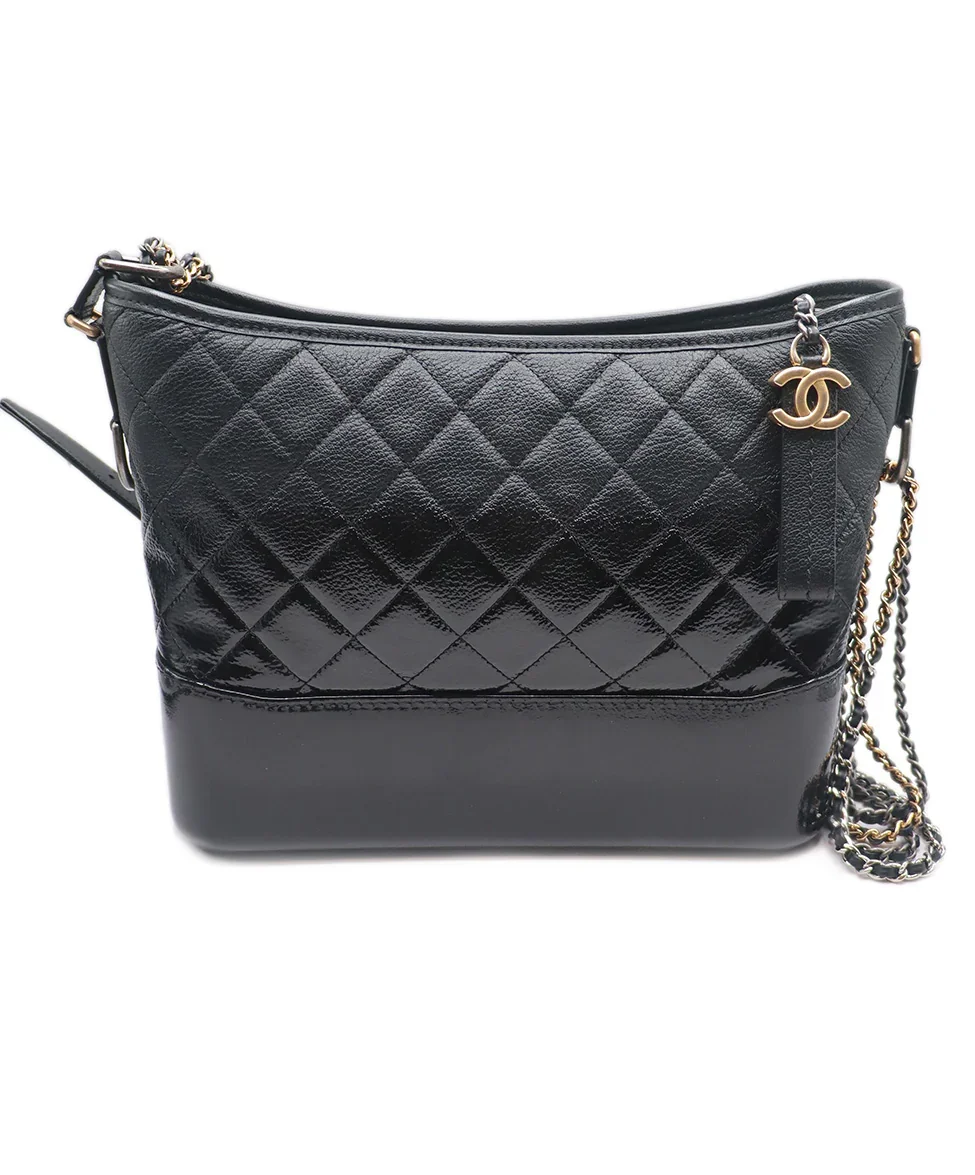 Chanel Black Leather Patent Trim Handbag