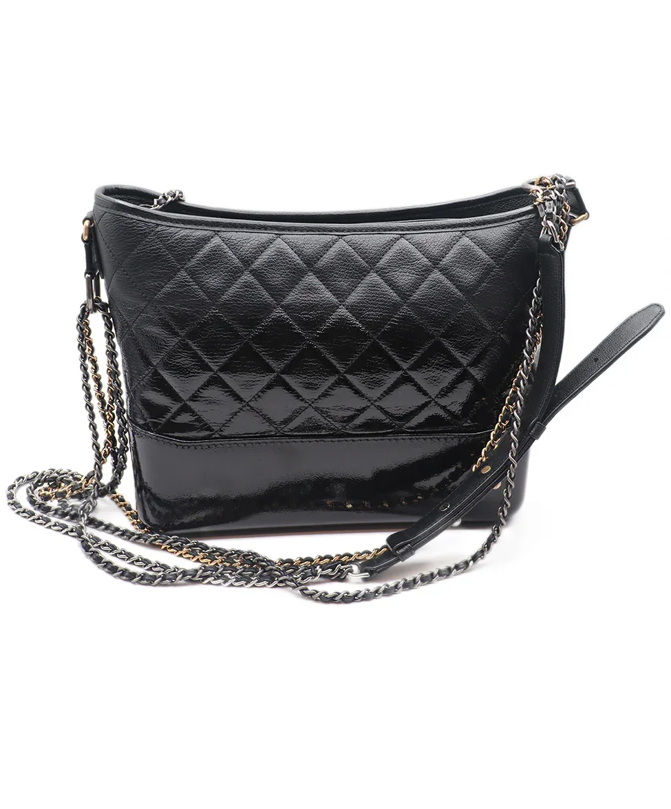 Chanel Black Leather Patent Trim Handbag - Image 3